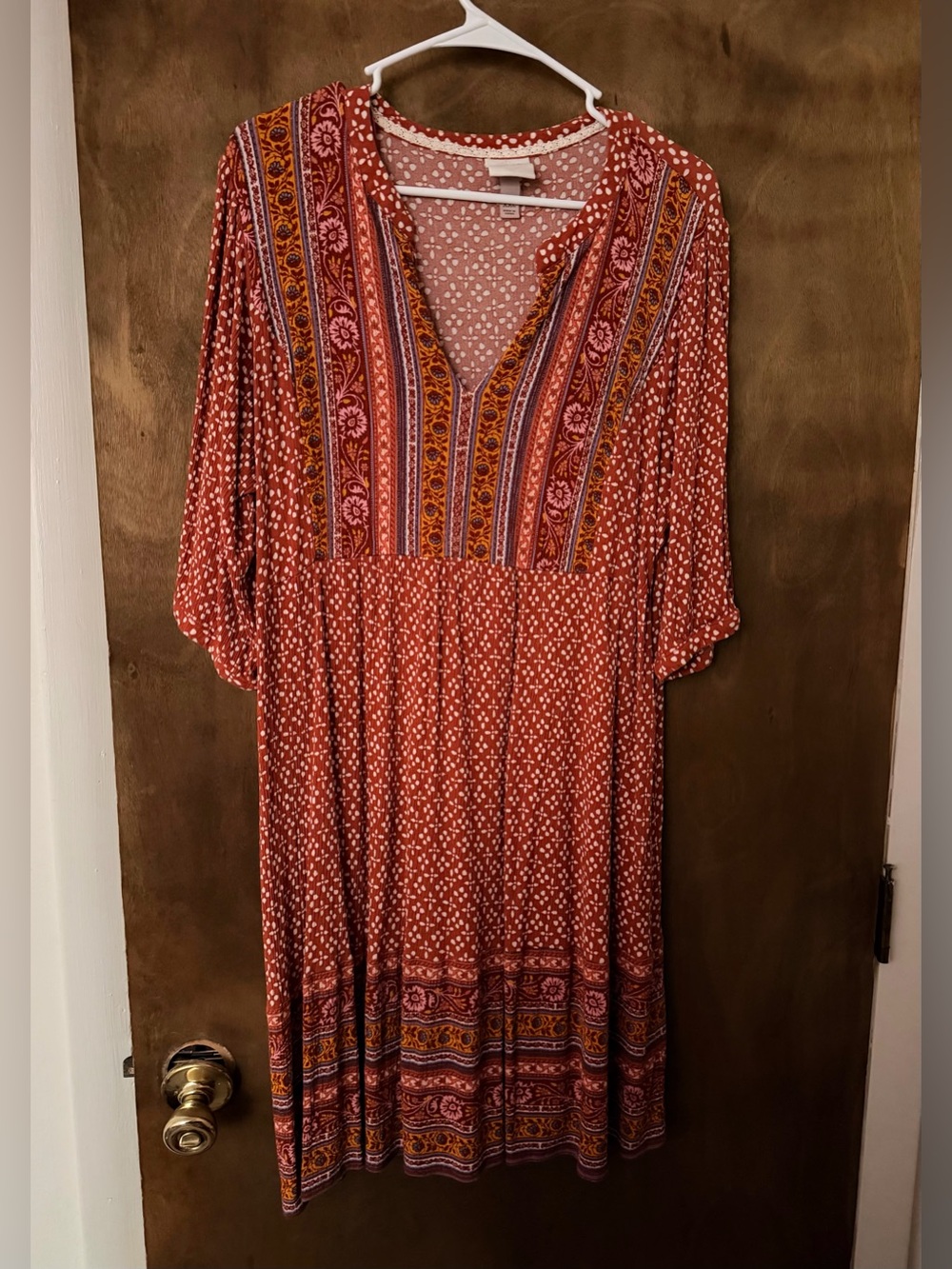 Knox Rose Boho Rust Printed Women's Dress